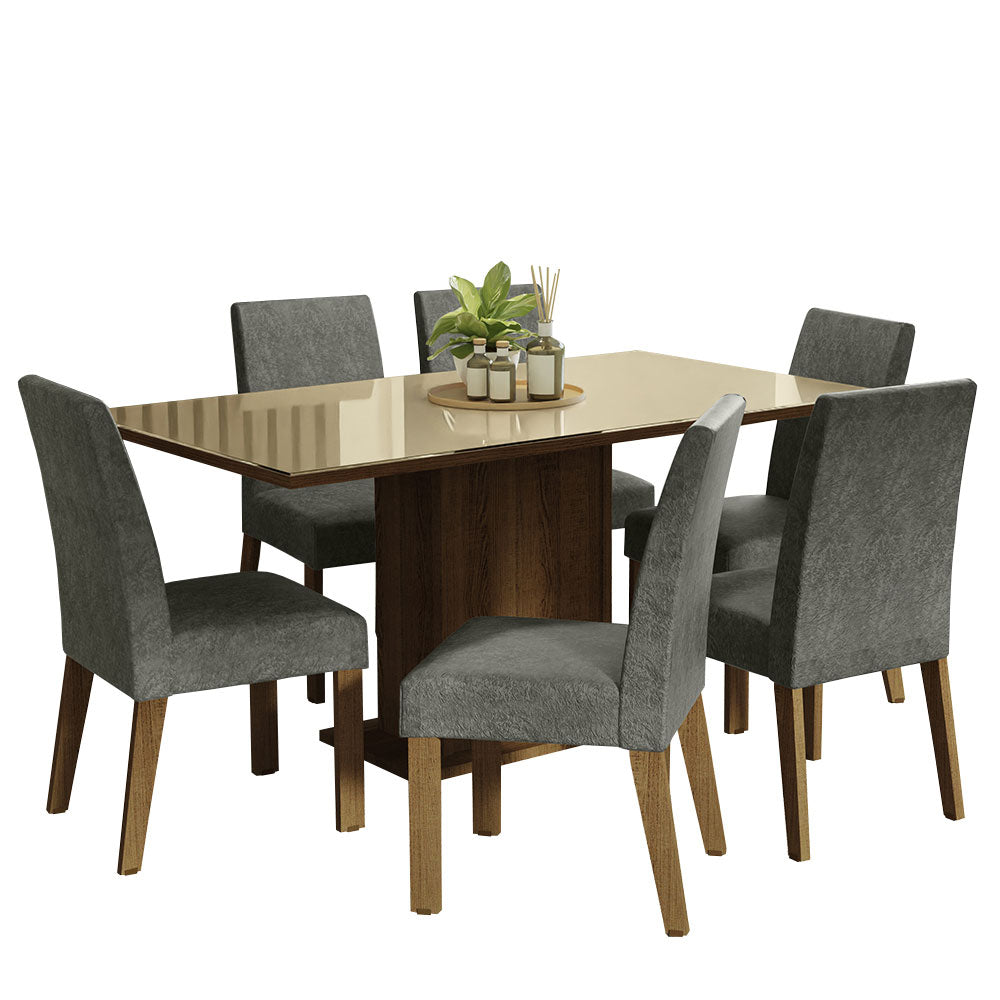Juego de Comedor Alexis con 6 Sillas Marron/Crema/Gris
