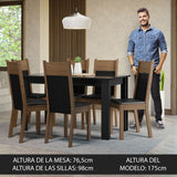 Conjunto Comedor Mesa Mesada de Vidro 6 Sillas Negro/Marrón Dora Madesa