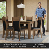 Conjunto Comedor Mesa Mesada de Vidro 6 Sillas Marrón/Negro Dora Madesa