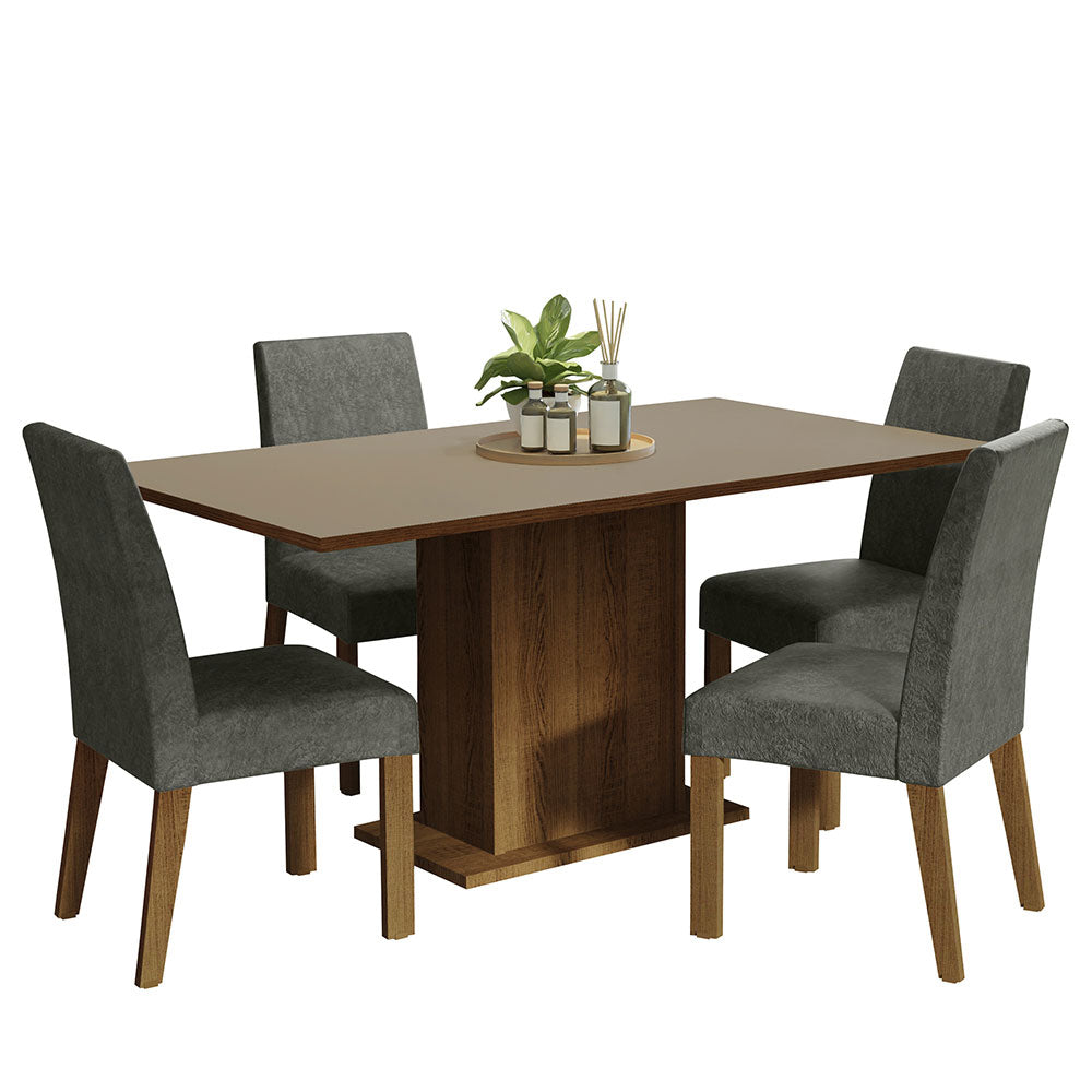 Juego de Comedor Keila con 4 Sillas Marron/Crema/Gris