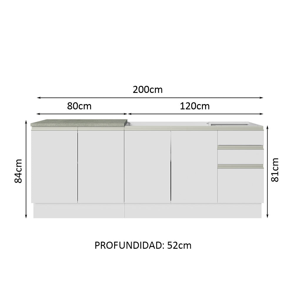Kit con 2 Muebles de Cocina 4 Puertas y 3 Cajones (Sin Tablero Ni Fregadero) Blanco Glamy Madesa 06