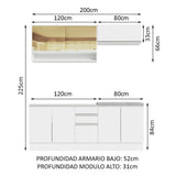 Combo Alacena + Bajo Mesada Madesa Glamy 200cm Blanco 09