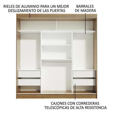 Ropero Doble Madesa Reno 3 Puertas Corredizas con Espejos - Marron