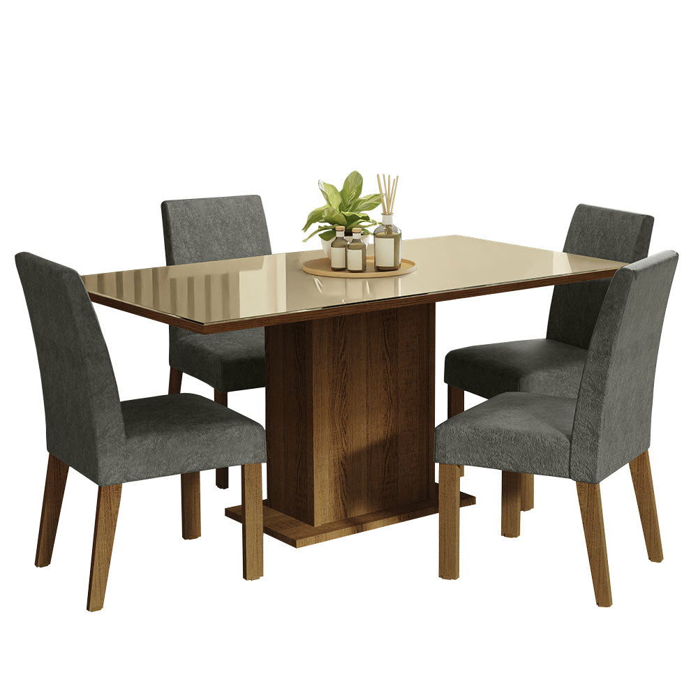 Juego de Comedor Avril con 4 Sillas Marron/Crema/Gris