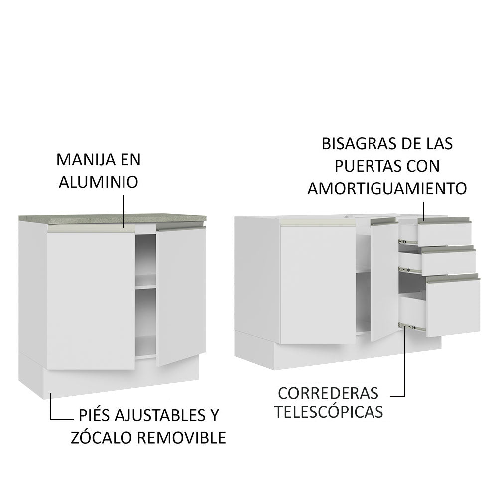 Combo Alacena + Bajo Mesada Madesa Glamy 200cm Blanco 10