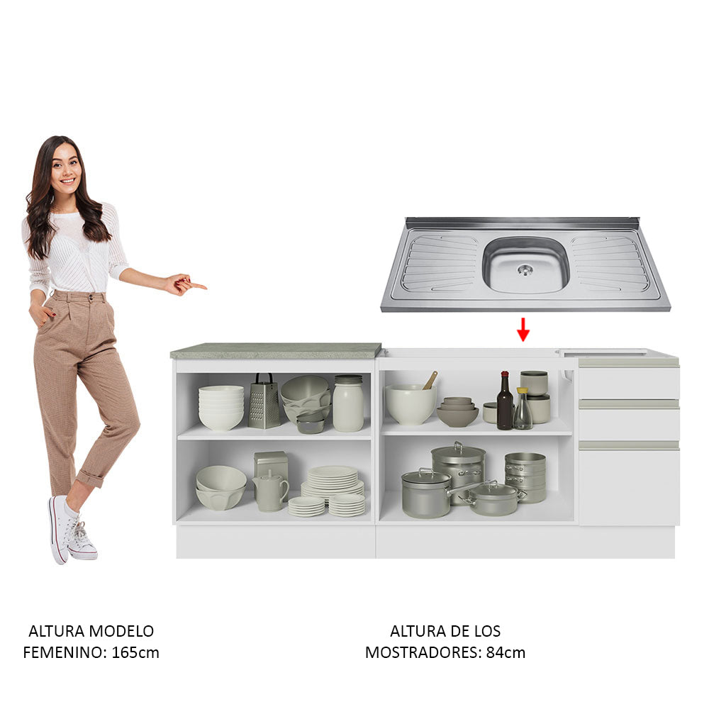 Combo Alacena + Bajo Mesada Madesa Glamy 200cm Blanco 10