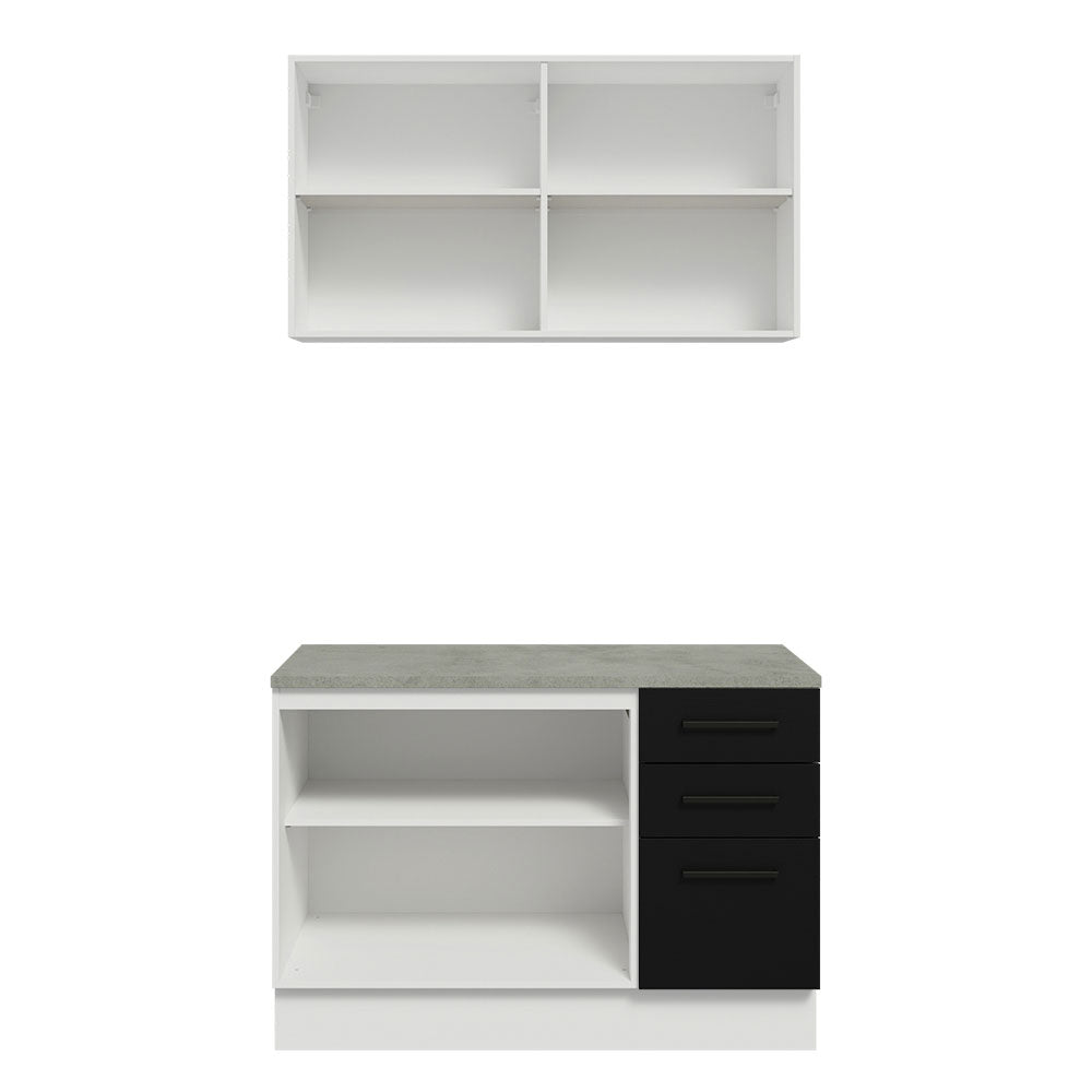 Kit con Bajo Mesada y Alacena Multiuso 120 cm Blanco/Negro Agata Madesa