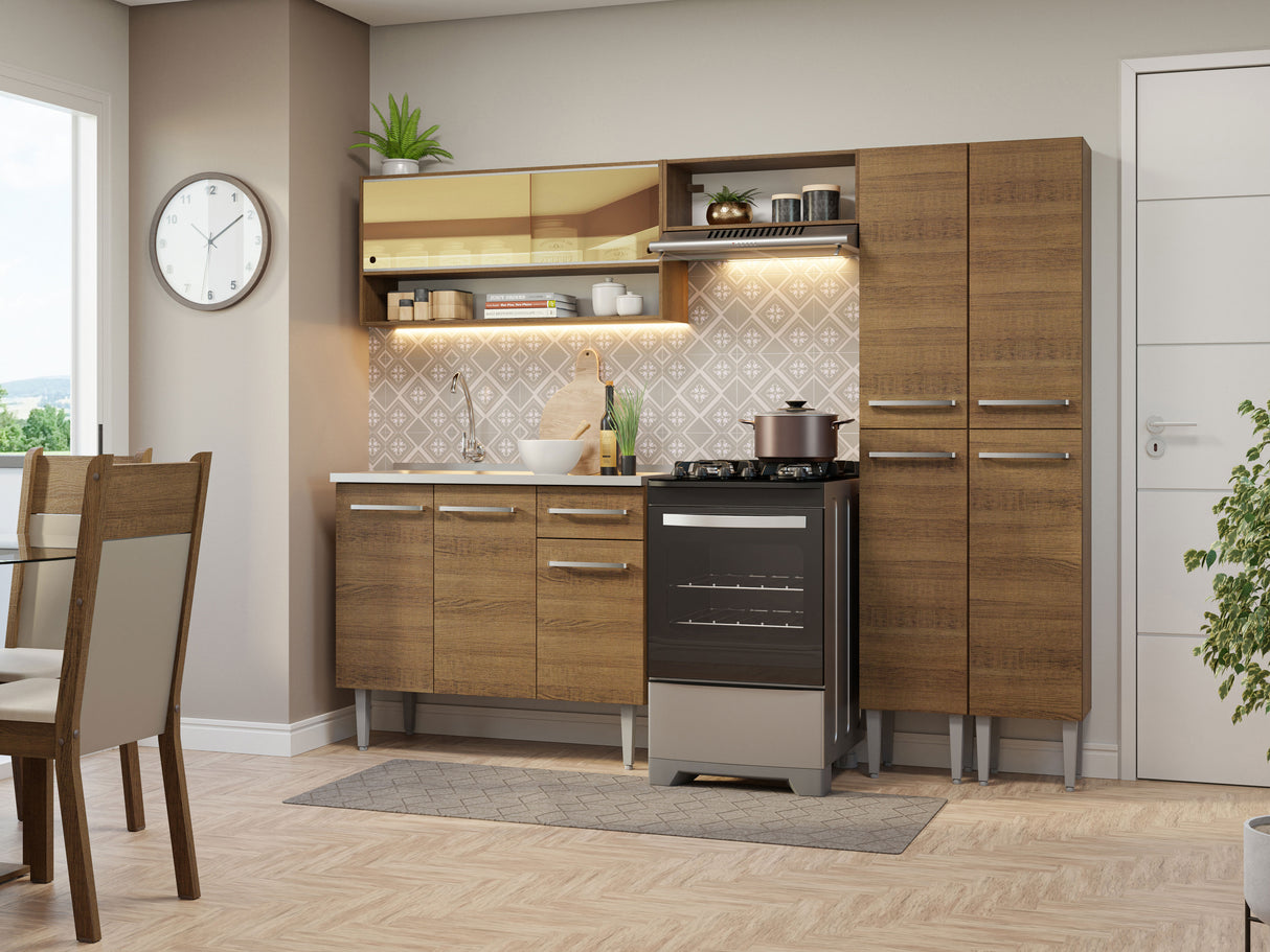 Combo completo de Cocina 229cm Con Bacha de acero inoxidable Emilly Madesa 11 Marrón