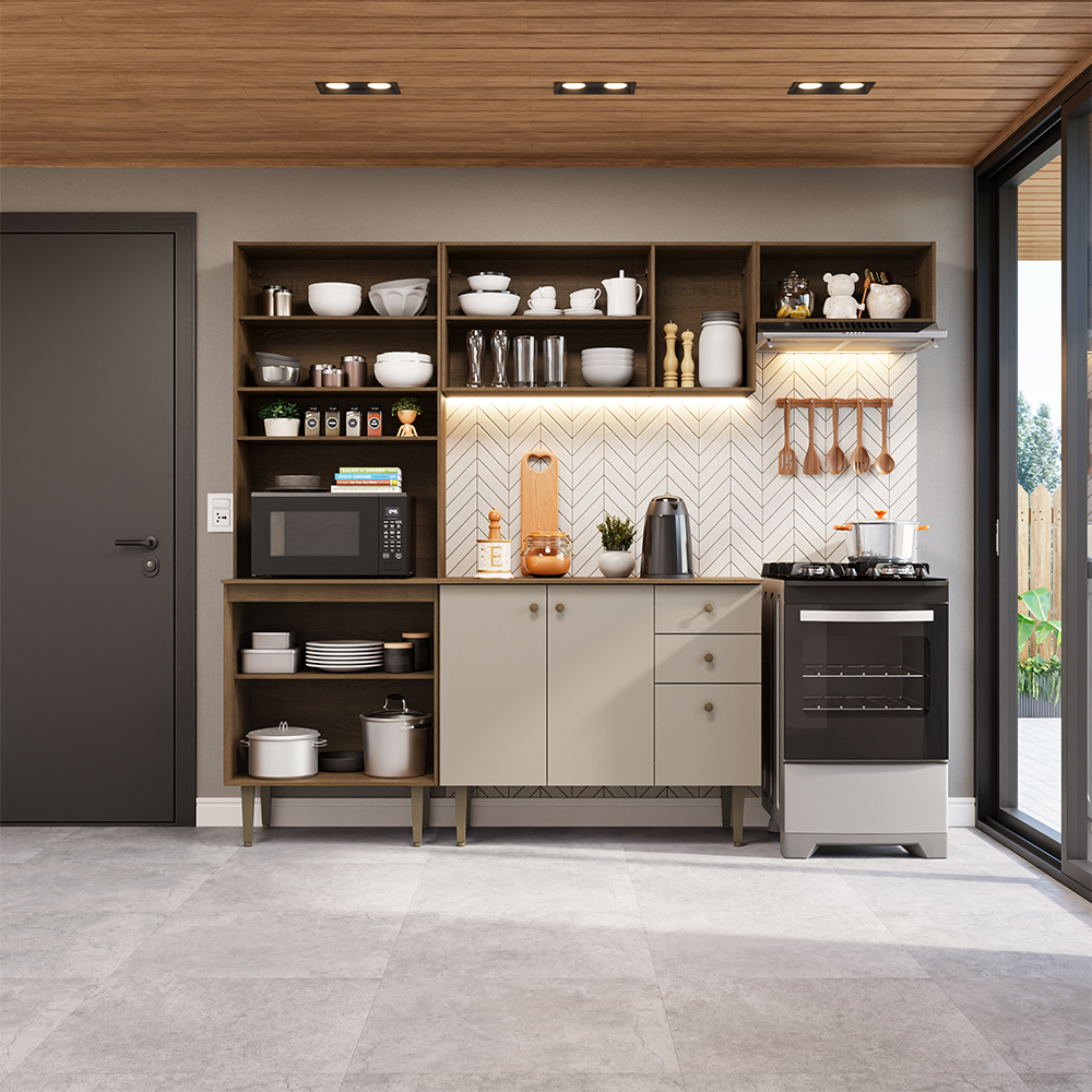 Cocina compacta 235cm Marrón/Crema Gourmet Madesa XC03