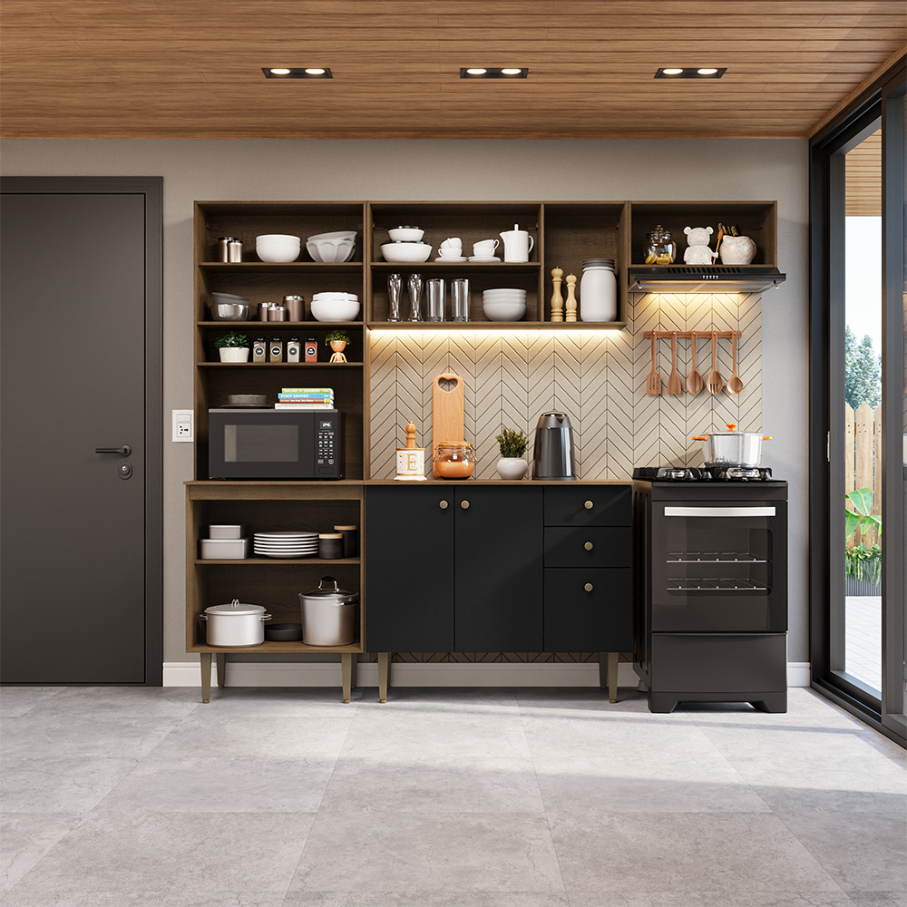 Cocina compacta 235cm Marrón/Negro Gourmet Madesa XC03