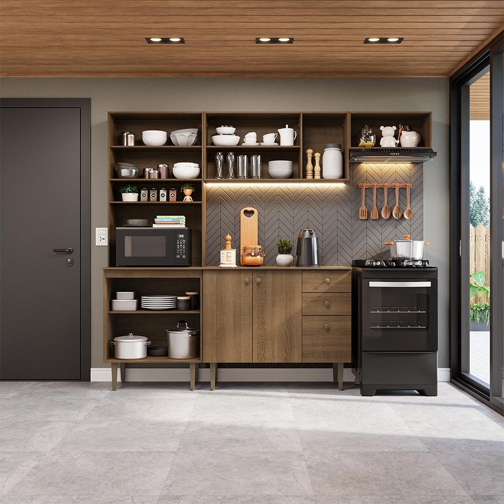 Cocina compacta 235cm Marrón Gourmet Madesa XC03