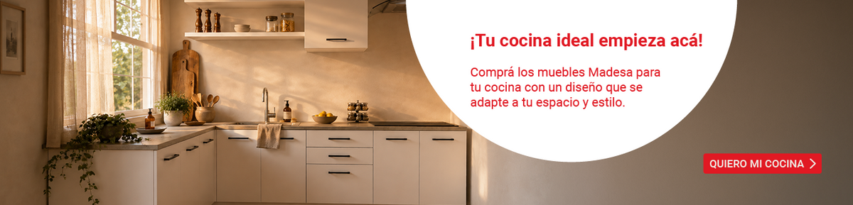 Cocina blanca en L de Madesa. Comprá los muebles ideales para tu cocina y creá un espacio que se adapte a tu estilo.