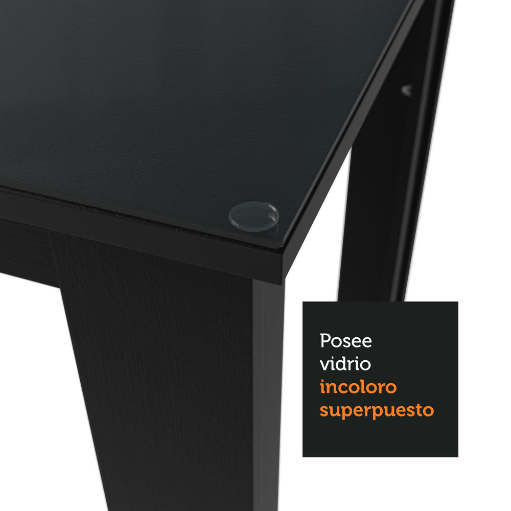 Conjunto Comedor Mesa Mesada de Vidro 6 Sillas Negro/Marrón Dora Madesa