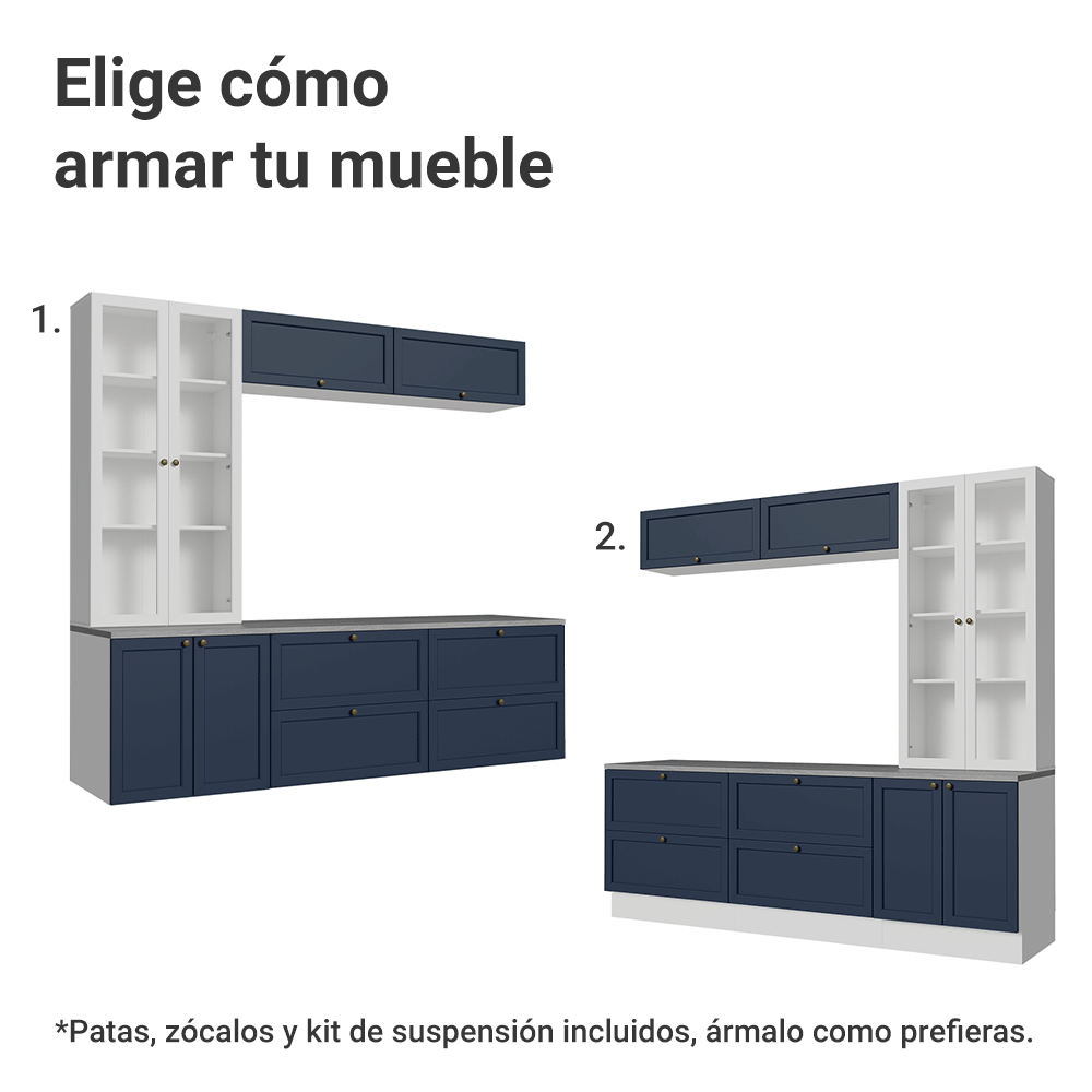 Centros de Entretenimiento con Rack + Cristaleiro 230 cm Blanco/Azul/Blanco Vik Madesa 01