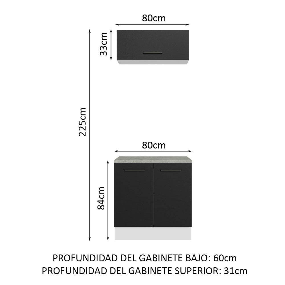 Kit con Bajo Mesada e Alacena Multiuso 80cm Blanco/Negro Agata Madesa