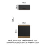Kit con Bajo Mesada e Alacena Multiuso 80cm Marrón/Negro Agata Madesa
