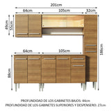Combo de Cocina 201cm Emilly Sky Madesa 04 - Marrón