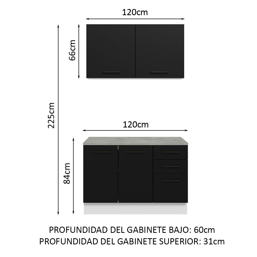 Kit con Bajo Mesada y Alacena Multiuso 120 cm Blanco/Negro Agata Madesa
