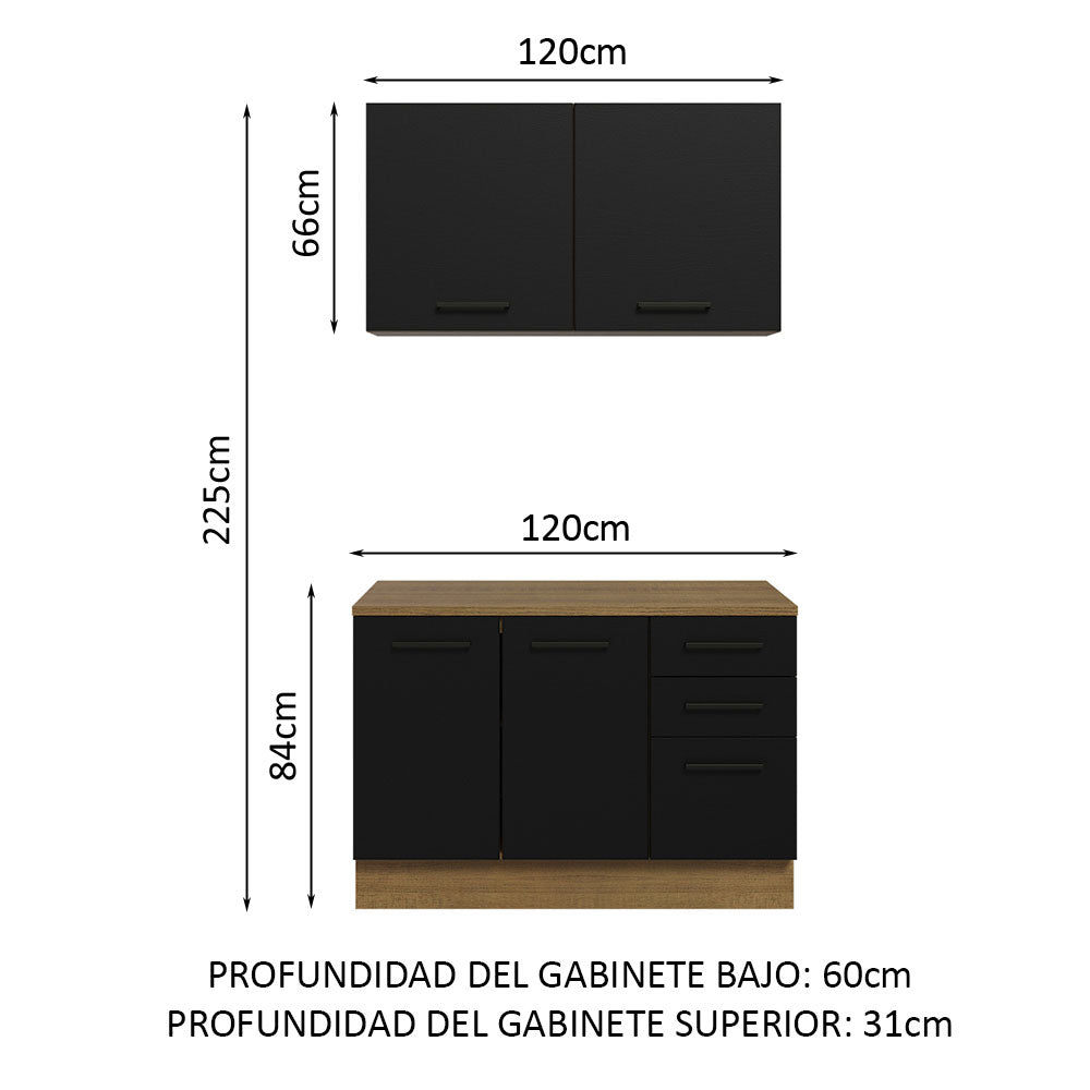 Kit con Bajo Mesada e Alacena Multiuso 120cm Marrón/Negro Agata Madesa