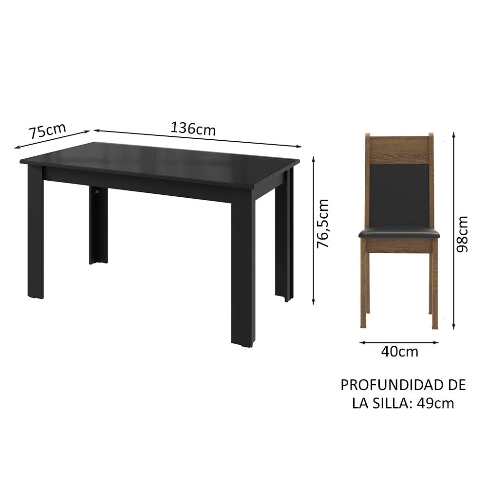 Conjunto Comedor Mesa Mesada de Vidro 6 Sillas Negro/Marrón Zoe Madesa