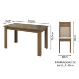 Conjunto Comedor Mesa Mesada de Vidro 6 Sillas Marrón/Crema/Bege Zoe Madesa