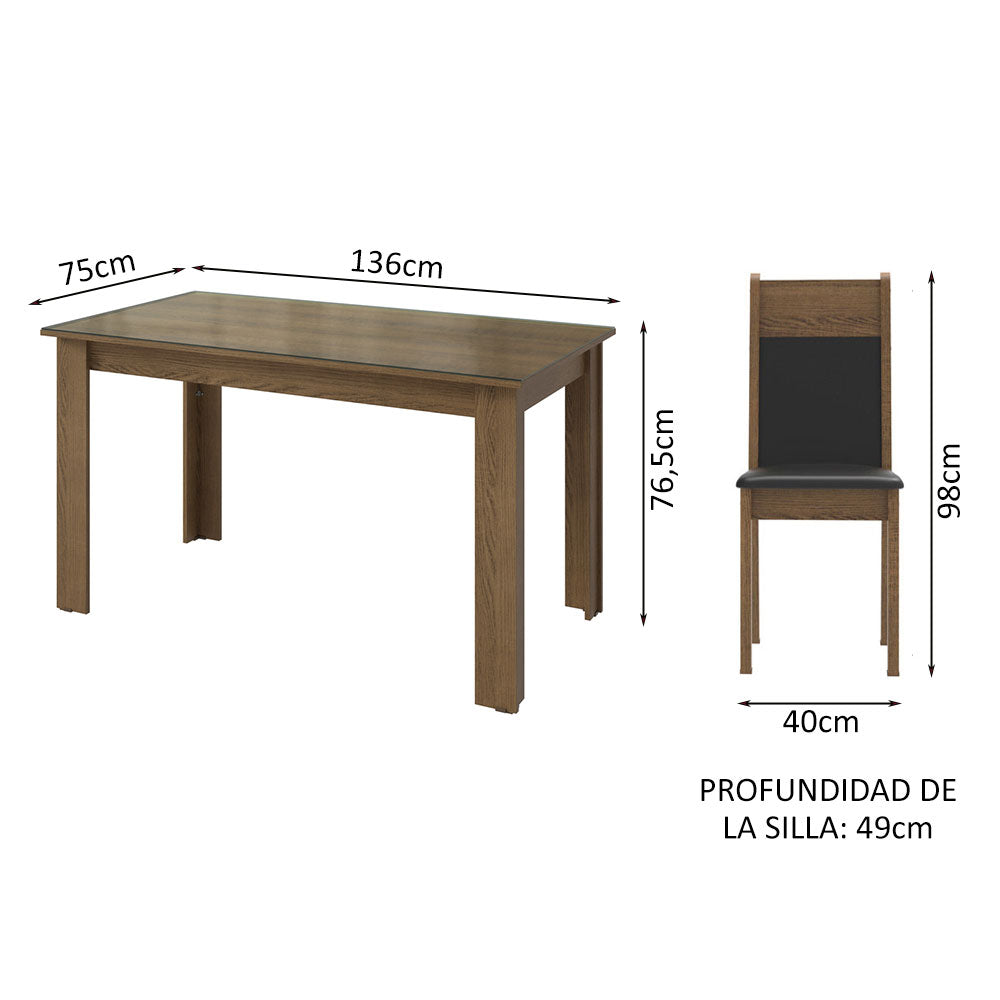 Conjunto Comedor Mesa Mesada de Vidro 6 Sillas Marrón/Negro Zoe Madesa