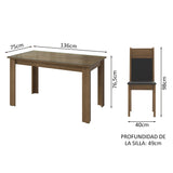 Conjunto Comedor Mesa Mesada de Vidro 6 Sillas Marrón/Negro Zoe Madesa
