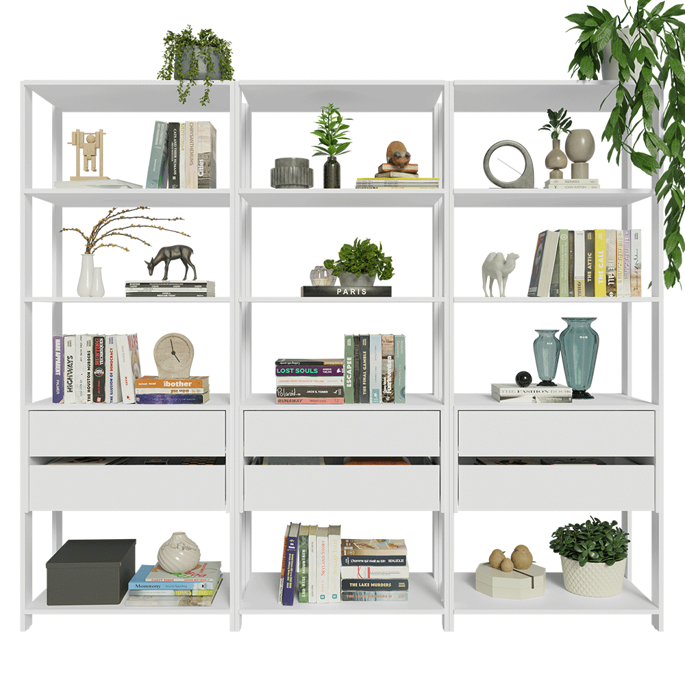 Estante Mueble Multiuso para Livros 6 Cajones 12 Repisas 210 cm Blanco Madesa
