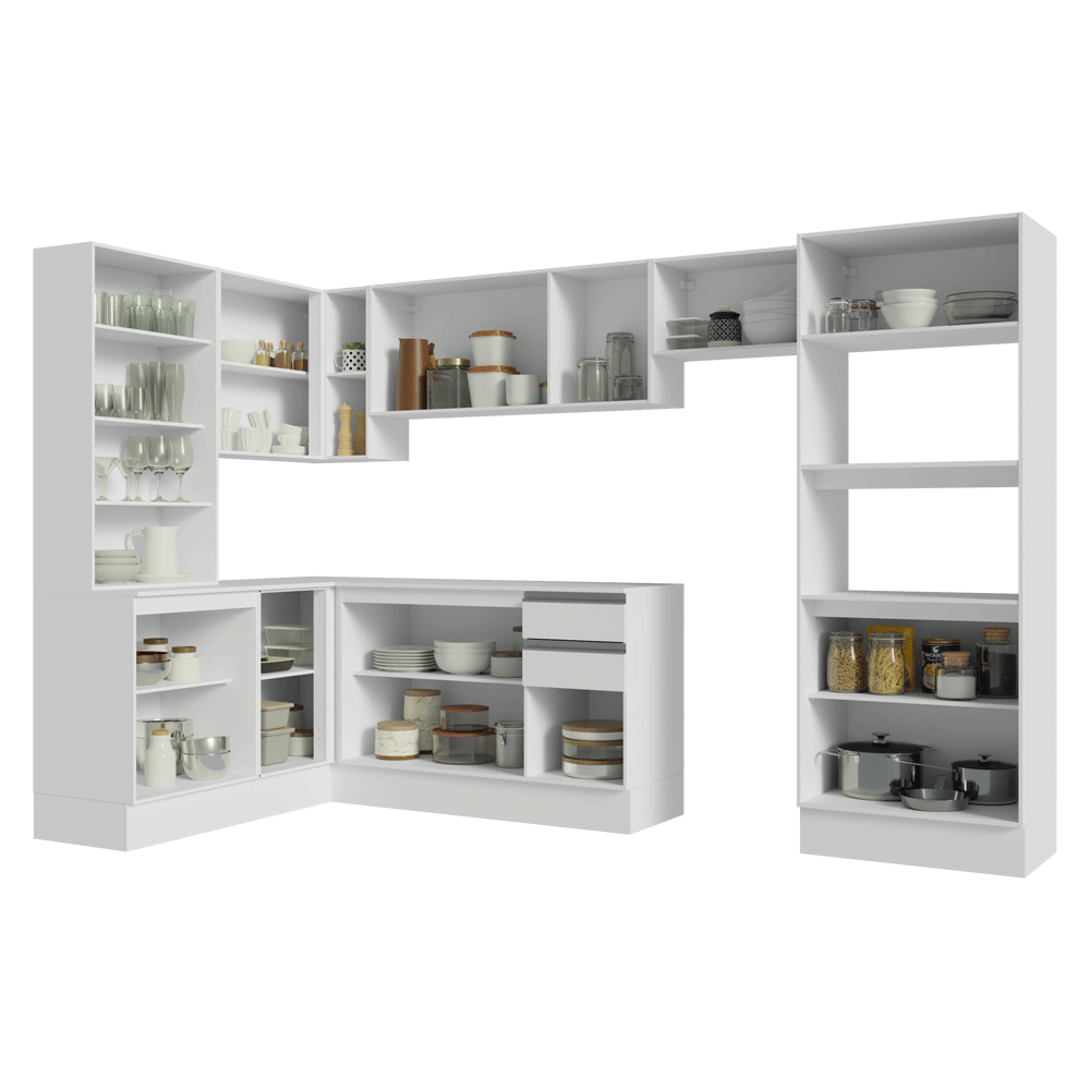 Combo completo de Cocina Esquinera 447 cm 100% MDF Blanco Smart Madesa