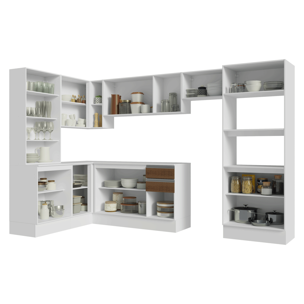 Combo completo de Cocina Esquinera 447 cm 100% MDF Blanco/Marrón/Crema Smart Madesa
