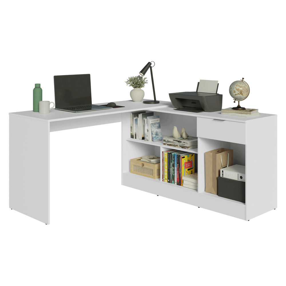 Escritorio Esquinero 300 cm Blanco Roma Madesa
