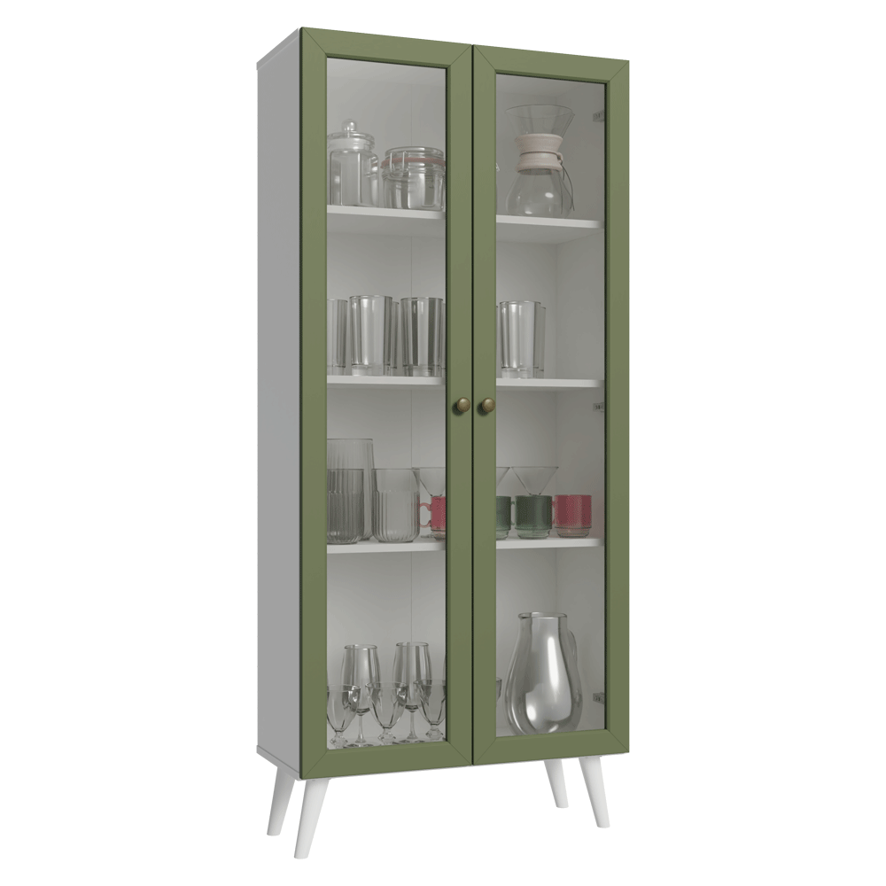 Cristalero 70 cm 2 Puertas de Vidrio con Patas Vik Blanco/Verde/Blanco