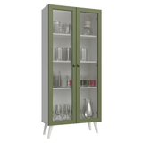Cristalero 70 cm 2 Puertas de Vidrio con Patas Vik Blanco/Verde/Blanco