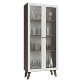 Cristalero 70 cm 2 Puertas de Vidrio con Patas Trapecio Vik Marrón/Blanco/Marrón