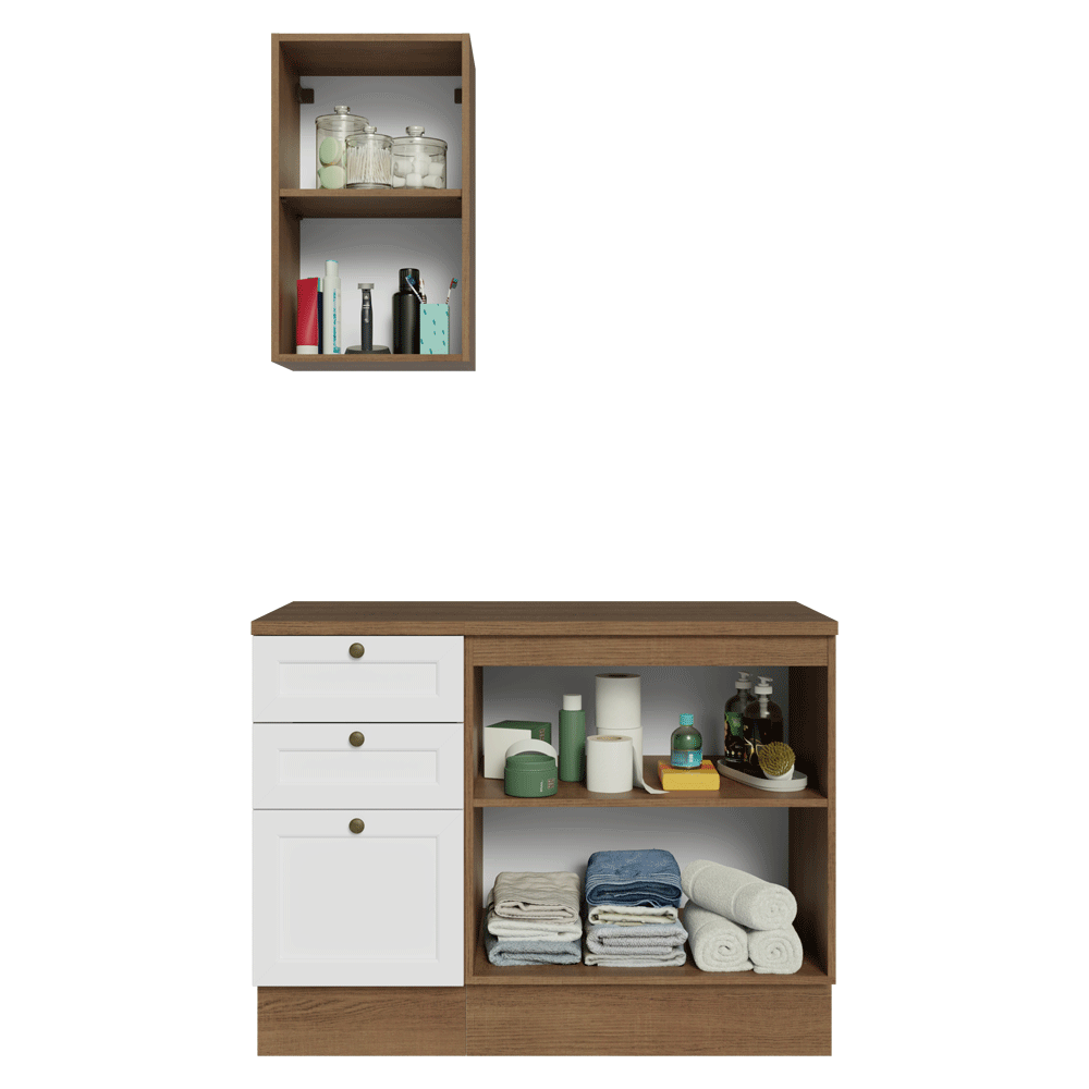 Vanitory 110cm 3 cajones 3 puertas Marrón/Blanco Vik 01