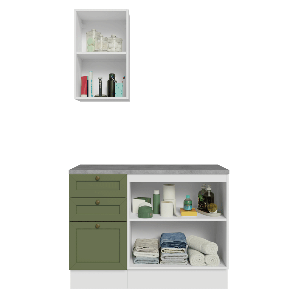 Vanitory 110cm 3 cajones 3 puertas Blanco/Verde Vik 01