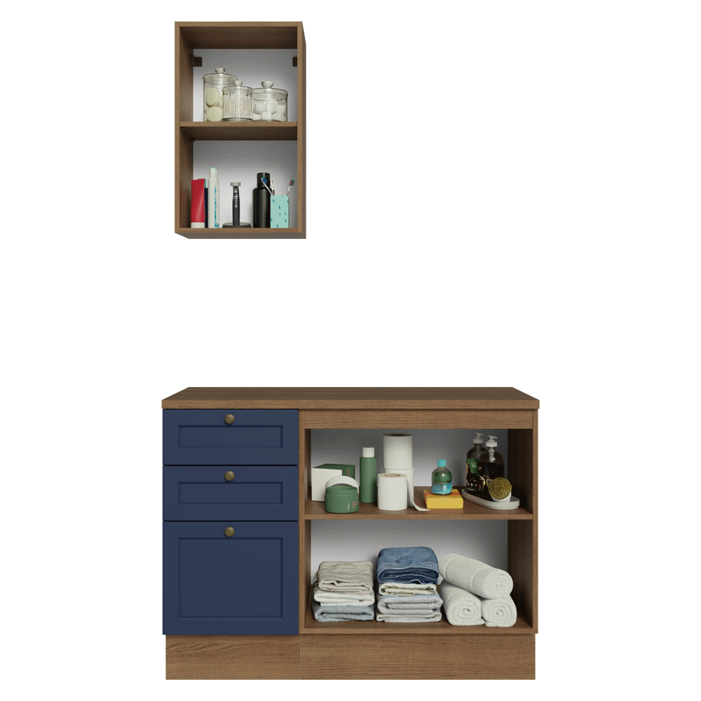 Vanitory 110cm 3 cajones 3 puertas Marrón/Azul Vik 01