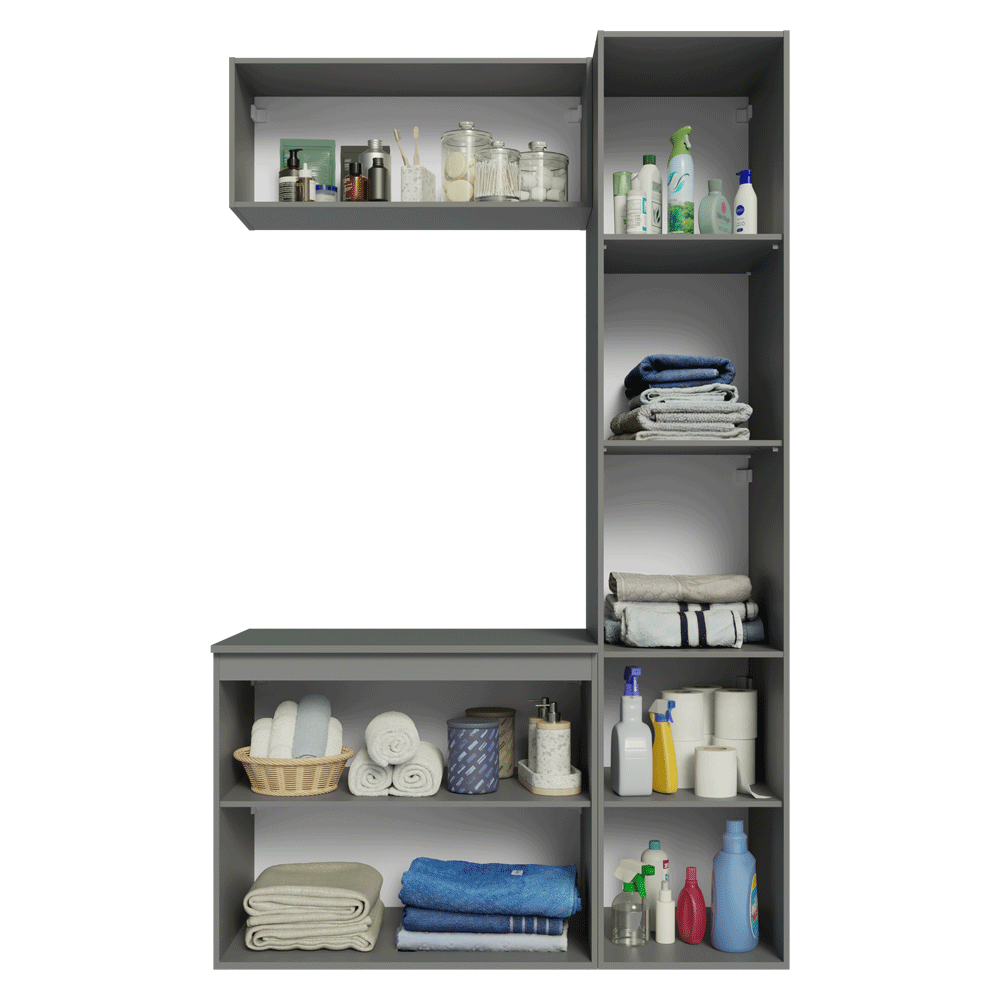 Kit Vanitory y Armarios Altos 120 cm 5 Puertas Gris Nice Madesa