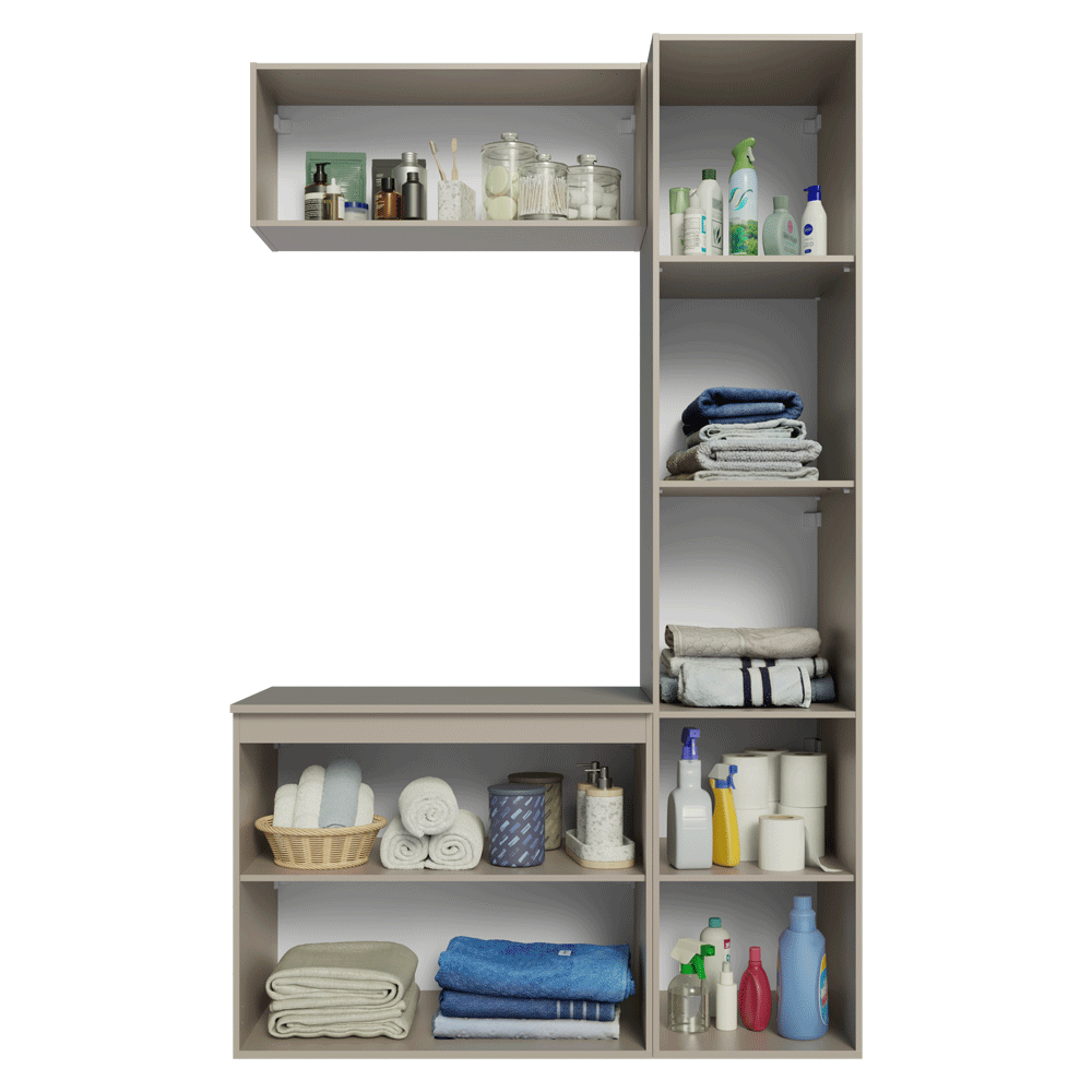 Kit Vanitory y Armarios Altos 120 cm 5 Puertas Crema Nice Madesa