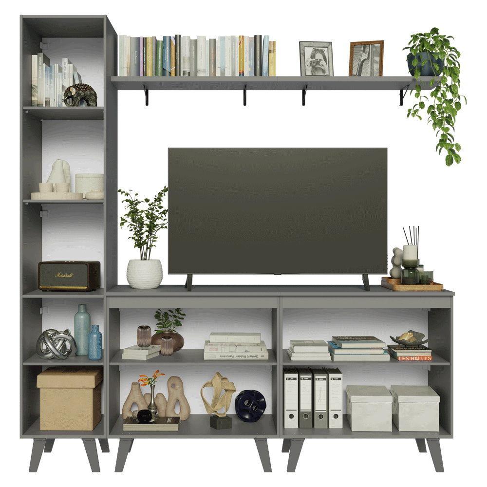 Rack para TV hasta 70 pulgadas + repisa 200cm, Gris Nice 02