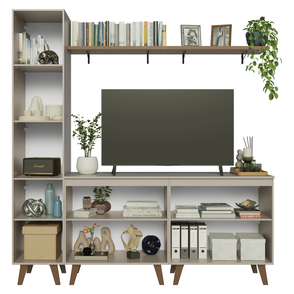 Rack para TV hasta 70 pulgadas + repisa 200cm Crema Nice 02