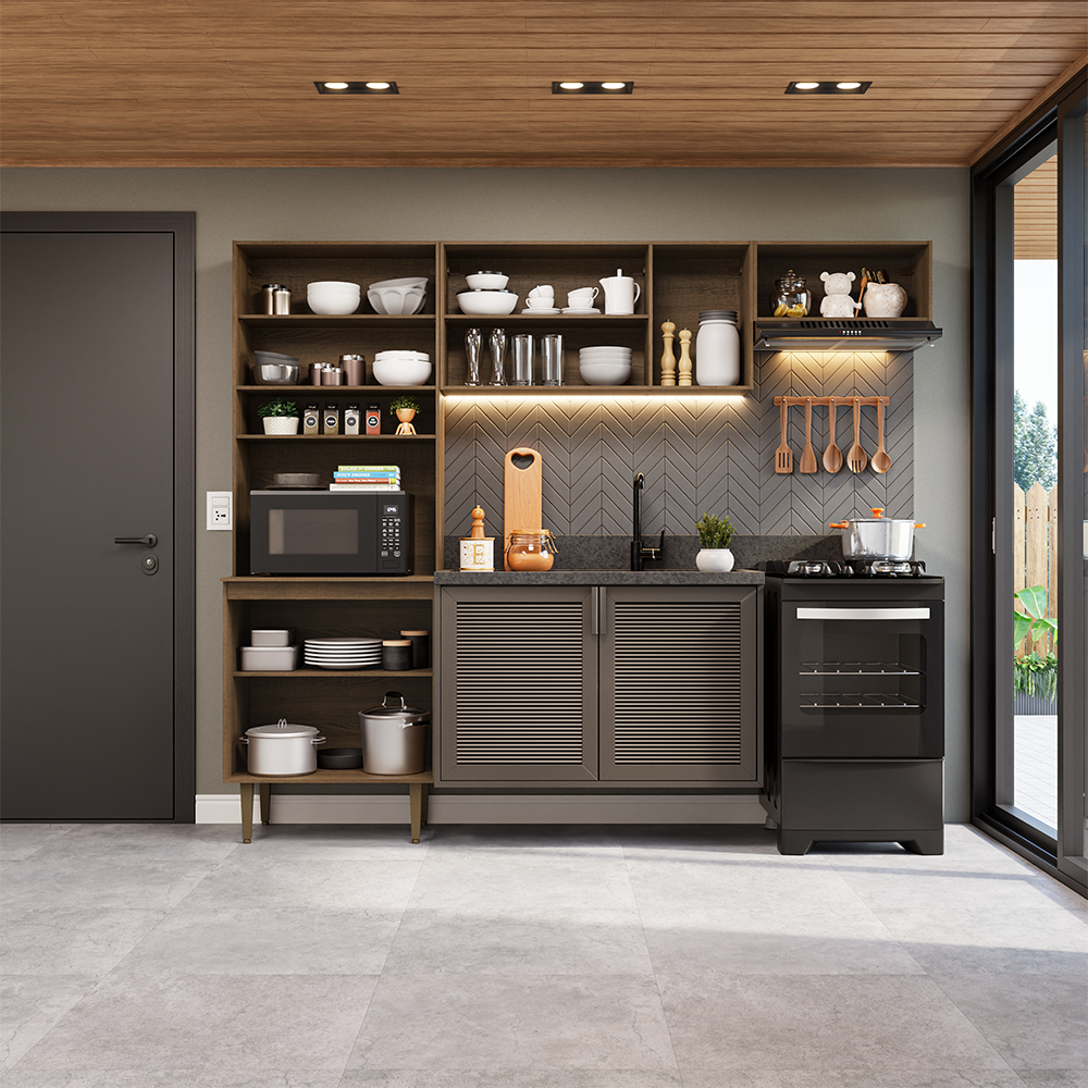 Cocina compacta 235cm Marrón Gourmet Madesa XA03