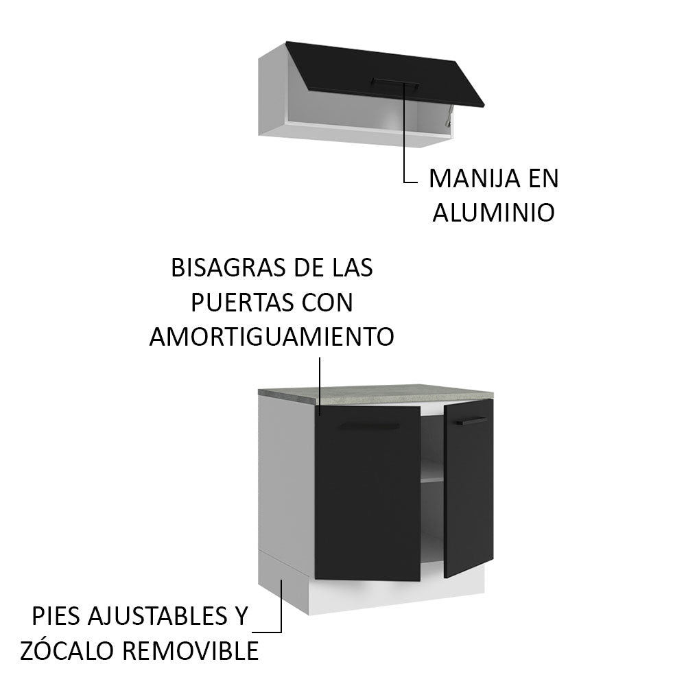 Kit con Bajo Mesada e Alacena Multiuso 80cm Blanco/Negro Agata Madesa