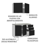 Kit con Bajo Mesada y Alacena Multiuso 120 cm Blanco/Negro Agata Madesa