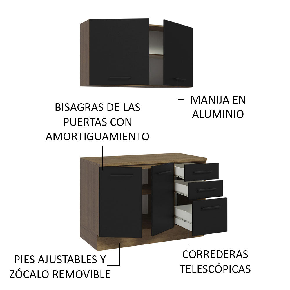 Kit con Bajo Mesada e Alacena Multiuso 120cm Marrón/Negro Agata Madesa