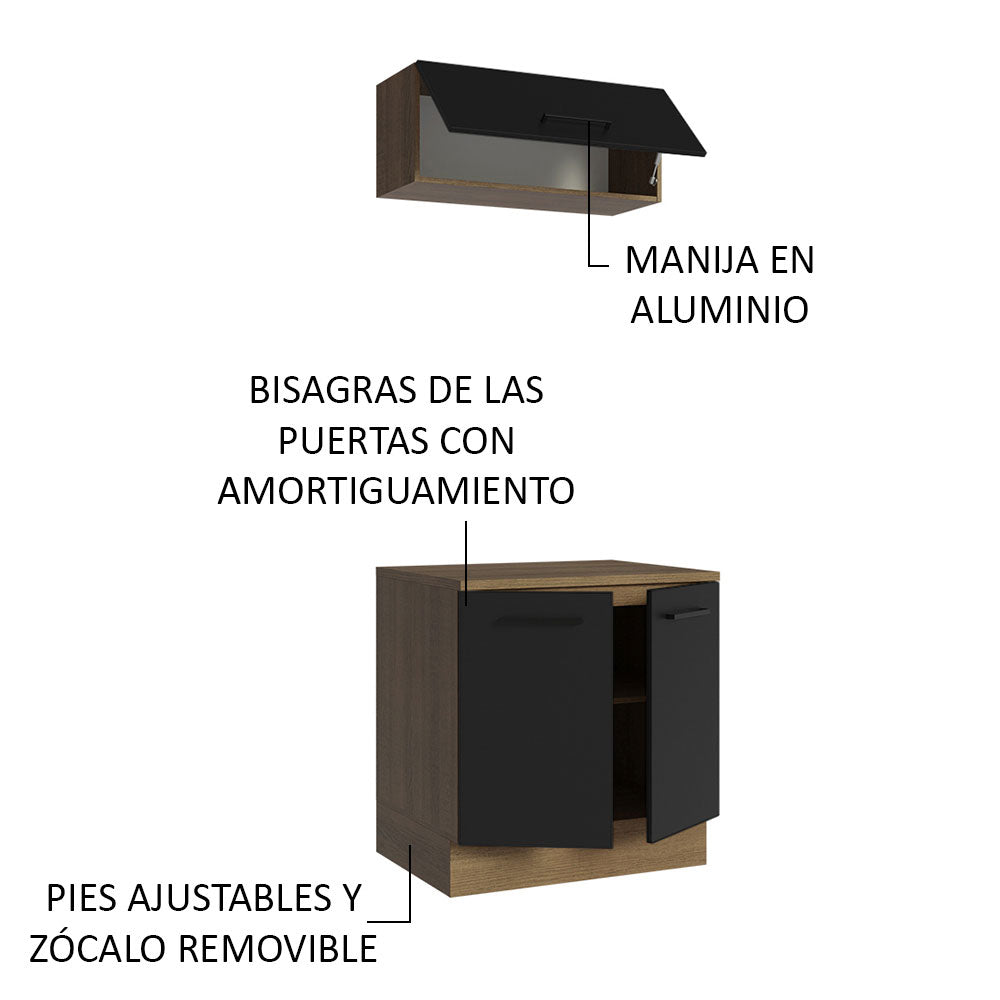 Kit con Bajo Mesada e Alacena Multiuso 80cm Marrón/Negro Agata Madesa