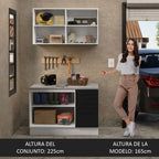 Kit con Bajo Mesada y Alacena Multiuso 120 cm Blanco/Negro Agata Madesa