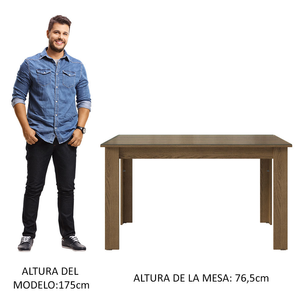 Mesa de Comedor Rectangular Tapa de Vidrio Marrón 5231 Madesa