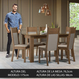 Conjunto Comedor Mesa Mesada de Vidro 6 Sillas Marrón/Crema/Bege Zoe Madesa