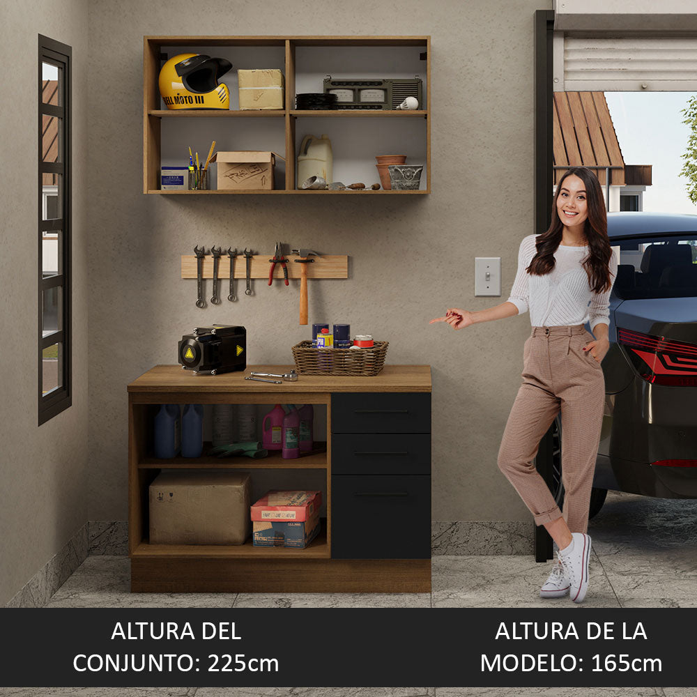 Kit con Bajo Mesada e Alacena Multiuso 120cm Marrón/Negro Agata Madesa